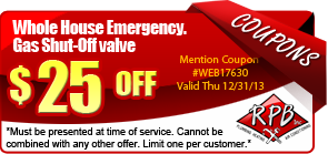 $25 off whole house emergency, gas shut-off valve